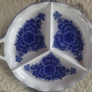 Hand painted Delft divided relish tray.